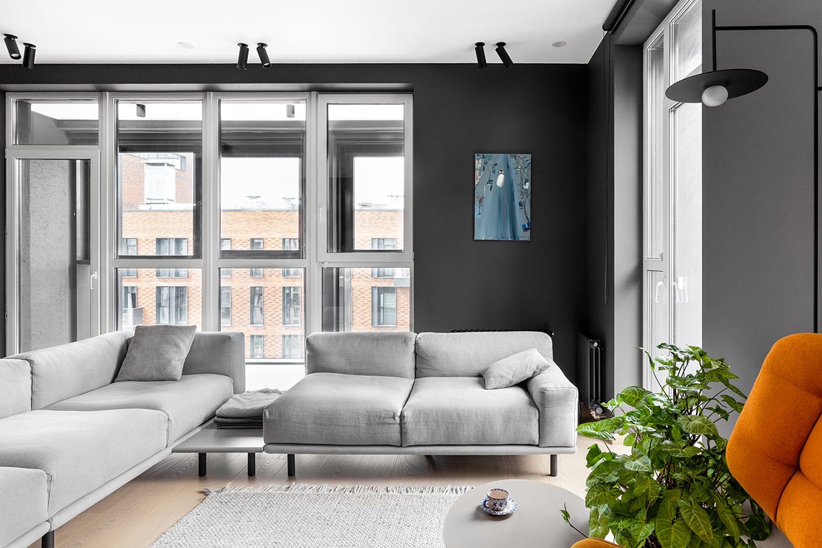Light grey modern sofa in the living room
